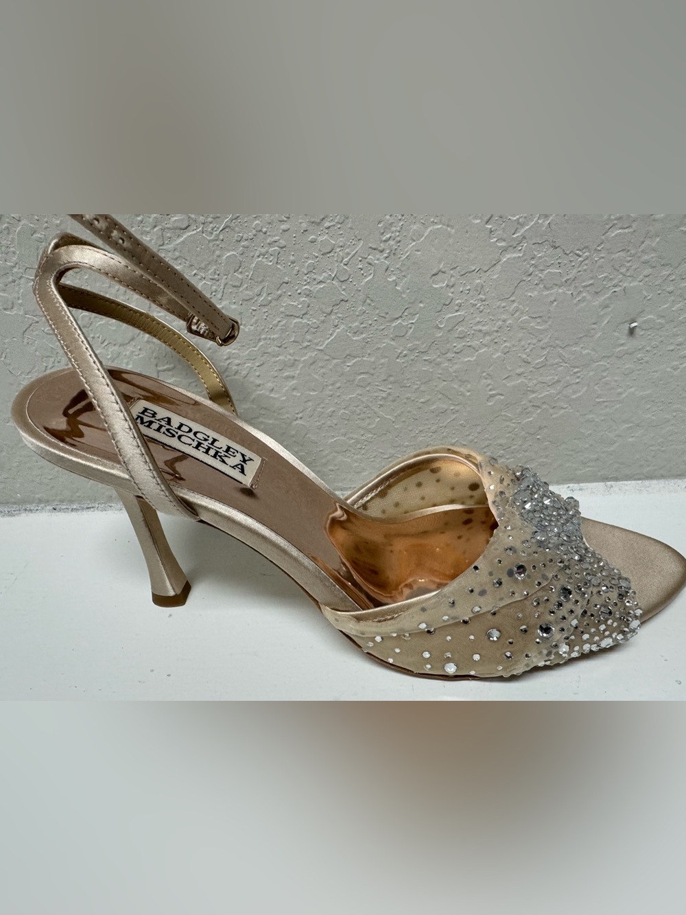 Badgley Mischka Champagne Crystal-Embellished Slingback Heels